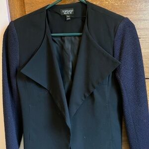 Top Shop cropped navy blazer,  knitted sleeves, size 2